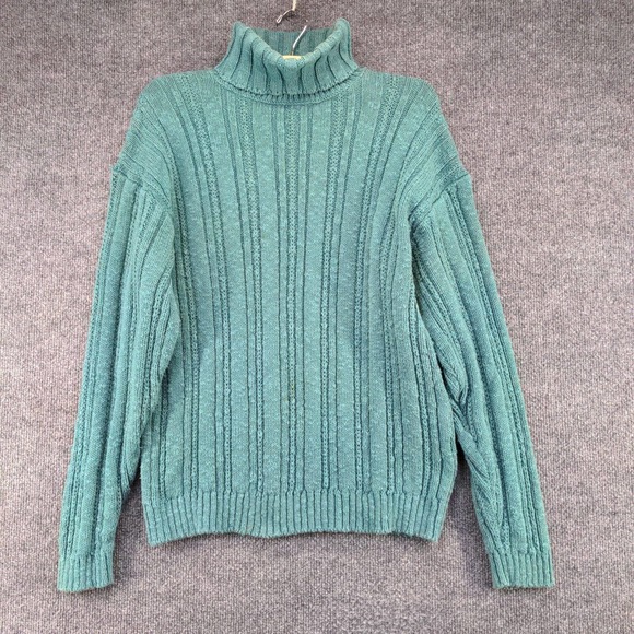 L.L. Bean Women's Pullover Ribbed Turtleneck Sweater Green Medium Cotton Vintage - Picture 2 of 12